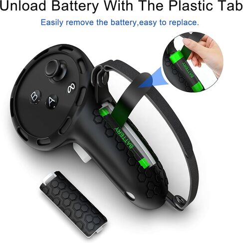 Controller Grips Compatible with Meta Quest 3S Oculus Quest 3 Controllers Straps Knuckle Hand Strap with Battery Opening Covers with Thumbsticks Covers Black, Batteries Not Included in Saudi Arabia