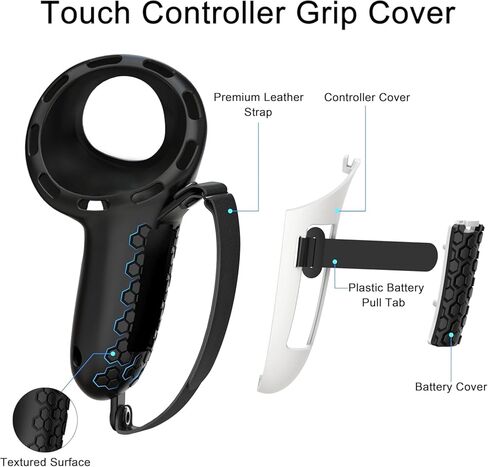 Controller Grips Compatible with Meta Quest 3S Oculus Quest 3 Controllers Straps Knuckle Hand Strap with Battery Opening Covers with Thumbsticks Covers Black, Batteries Not Included in Saudi Arabia