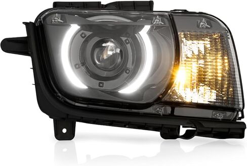 AKKON - يناسب 2010-2013 Chevy Camaro 14-15 ZL1 [نوع HID/زينون] زوج المصابيح الأمامية السوداء لجهاز العرض يسار + يمين مع تشغيل LED in Saudi Arabia