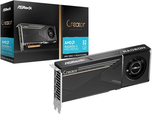 ASRock Radeon AI PRO R9700 Creator 32GB Professional Graphics Card, 2920 MHz Boost Clock, 32GB GDDR6, AMD RDNA 4, AI Accelerators, DisplayPort 2.1a, PCIe 5.0, Blower Cooler in Saudi Arabia