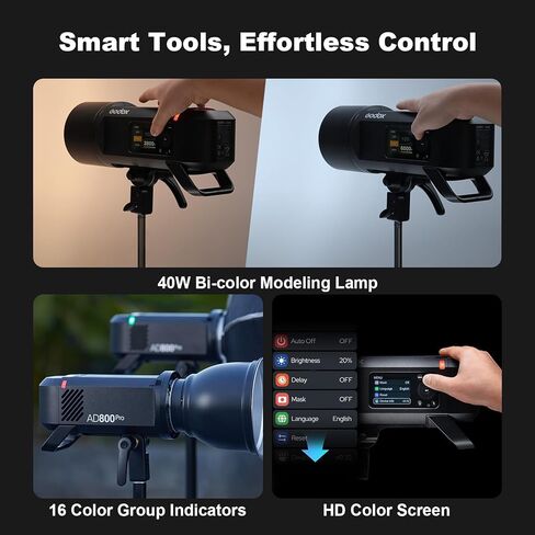 Godox AD800 Pro AD800Pro 800W فلاش ستروب خارجي، محمول 2.4G TTL 1/35710s Monolight، 40W ثنائي اللون LED نموذج ضوء لـ Canon Sony Nikon Fujifilm Olympus Panasonic in Kuwait