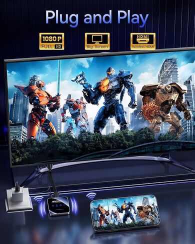محول دونجل للعرض اللاسلكي HDMI 2026، جهاز إرسال بث الوسائط فيديو/صوت/ملف HDMI موسع لاسلكي من الهاتف الذكي، الكمبيوتر المحمول إلى HDTV/جهاز العرض/الشاشة، يدعم Airplay DLNA (Gery) in Kuwait