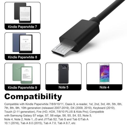 كابل Micro USB لجهاز Kindle متوافق مع جهاز Kindle Paperwhite القديم، Fire، Oasis، Voyage، متوافق مع Samsung Galaxy S7/S6/S7، Edge/S5، Note 5/4، LG G4، HTC، شاحن PS4، بطول 10 أقدام in Saudi Arabia