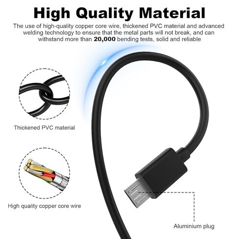 كابل Micro USB لجهاز Kindle متوافق مع جهاز Kindle Paperwhite القديم، Fire، Oasis، Voyage، متوافق مع Samsung Galaxy S7/S6/S7، Edge/S5، Note 5/4، LG G4، HTC، شاحن PS4، بطول 10 أقدام in Saudi Arabia
