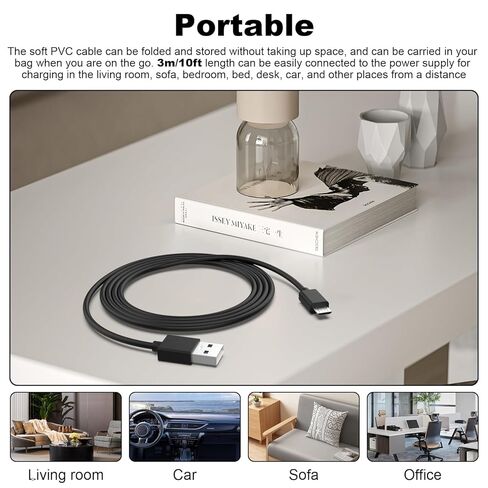 كابل Micro USB لجهاز Kindle متوافق مع جهاز Kindle Paperwhite القديم، Fire، Oasis، Voyage، متوافق مع Samsung Galaxy S7/S6/S7، Edge/S5، Note 5/4، LG G4، HTC، شاحن PS4، بطول 10 أقدام in Saudi Arabia