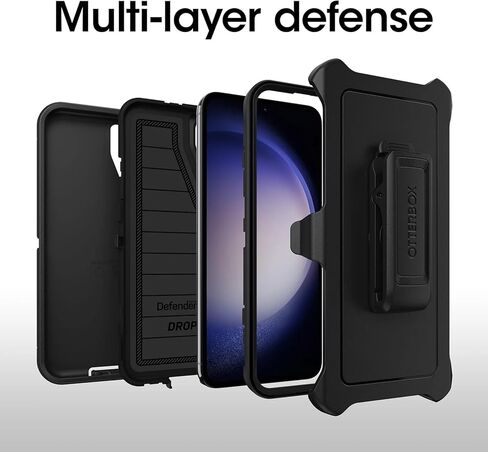 OtterBox Galaxy S23+ (Only) - Defender Series Case - Black, Rugged & Durable - with Port Protection - Includes Holster Clip Kickstand - Microbial Defense Protection - Non-Retail Packaging in Saudi Arabia