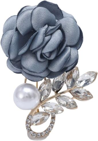 Elegant Fabric Rose Brooch with Rhinestone Pearl Leaf Flower Pin for Women, Vintage Wedding/Party Coat/Scarf Accessory in Saudi Arabia