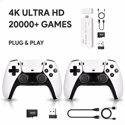 Retro Game Console 2026 New Edition، تتميز بسعة تخزين مدمجة تبلغ 128 جيجابايت، محملة مسبقًا بأكثر من 20000 لعبة كلاسيكية قديمة، ووحدتي تحكم لاسلكيتين، ومخرج تلفزيون 4K HDMI، ونظام ألعاب قديم محمول للتوصيل والتشغيل in Kuwait