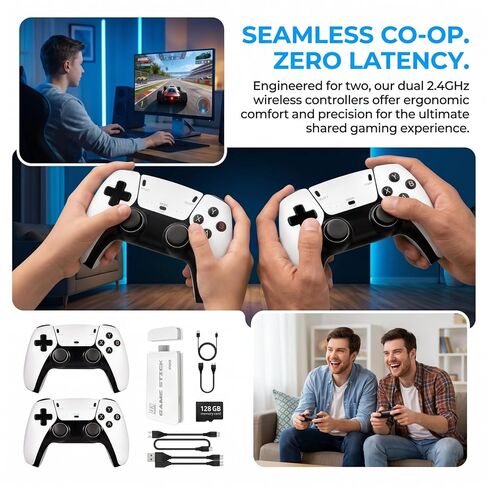 Retro Game Console 2026 New Edition، تتميز بسعة تخزين مدمجة تبلغ 128 جيجابايت، محملة مسبقًا بأكثر من 20000 لعبة كلاسيكية قديمة، ووحدتي تحكم لاسلكيتين، ومخرج تلفزيون 4K HDMI، ونظام ألعاب قديم محمول للتوصيل والتشغيل in Kuwait