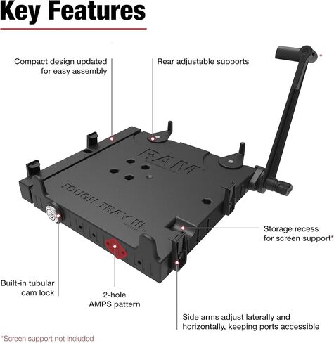 RAM MOUNTS Tough-Tray III Vehicle Laptop Mount Tray, Spring-Loaded Universal Cradle Fits 10"-17" Laptops RAM-234-7 in Saudi Arabia