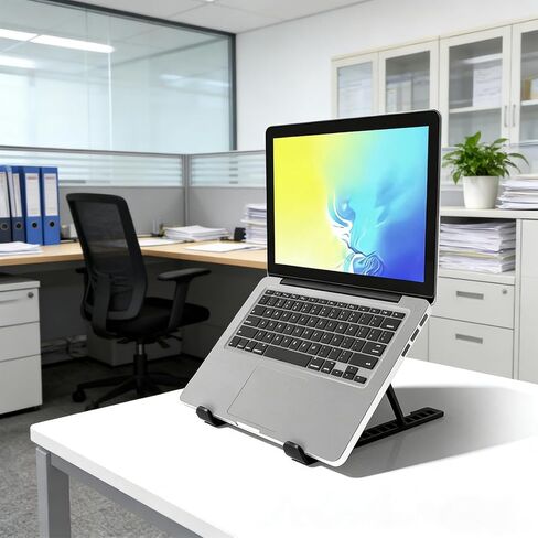 Adjustable Laptop Stand with Fan, Foldable Desktop Mount for Notebook or Tablet, Black in Saudi Arabia