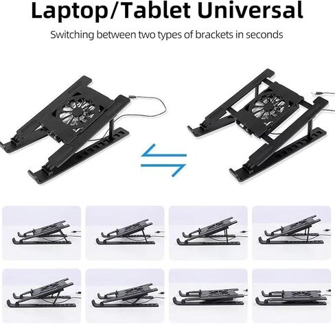 Adjustable Laptop Stand with Fan, Foldable Desktop Mount for Notebook or Tablet, Black in Saudi Arabia