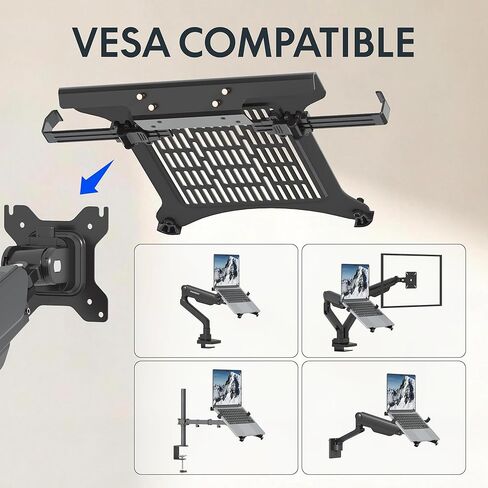 FlexiSpot Laptop Tray for Monitor Arm, VESA Mount 75x75&100x100mm, Fits Laptops up to 17.3in, Notebook Tray with Lockable Clips for Home Office- Black in Saudi Arabia