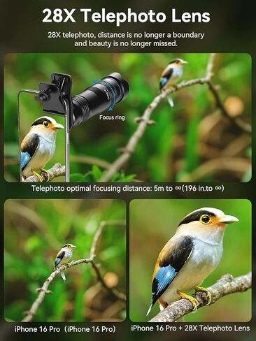 عدسة MIAO LAB 28X HD Telephoto لأجهزة iPhone/Samsung/Android، عدسة كاميرا مقربة عالية الطاقة مع توافق عالمي مع معظم الهواتف الذكية in Kuwait