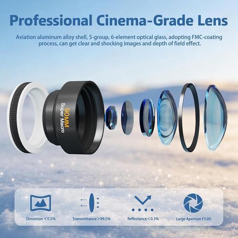90mm Professional Macro Lens for Smartphone, Macro Lens Kit with Universal Lens Clip, Aluminum Phone Camera Lens Attachment for iPhone 17/16/15/12/11 Samsung & Android Phone in Saudi Arabia