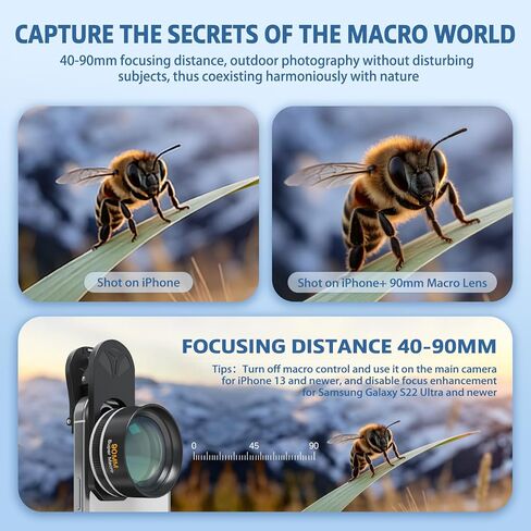 90mm Professional Macro Lens for Smartphone, Macro Lens Kit with Universal Lens Clip, Aluminum Phone Camera Lens Attachment for iPhone 17/16/15/12/11 Samsung & Android Phone in Saudi Arabia