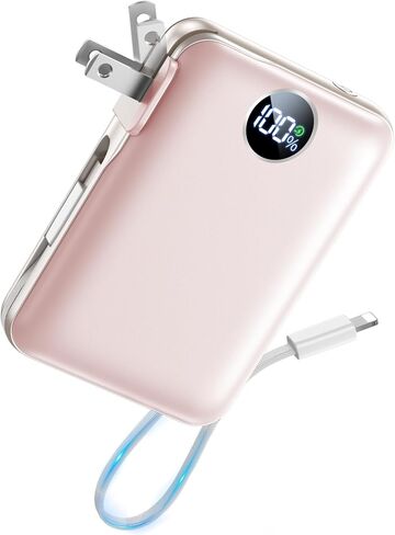 Portable Charger with Built-in Cables & Wall Plug, 10000mAh Power Bank, 4 Outputs 22.5W USB C Fast Charging, Mini Travel Essentials Battery Pack with LED Display for iPhone/iPad/Samsung etc Black in Saudi Arabia