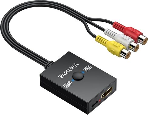 محول RCA إلى HDMI مع مفتاح 4:3/16:9، محول فيديو مركب 1080P AV مع كابلات HDMI وUSB، يدعم PAL/NTSC لجهاز Wii PS2 DVD VHS إلى HDTV أو الشاشة in Kuwait