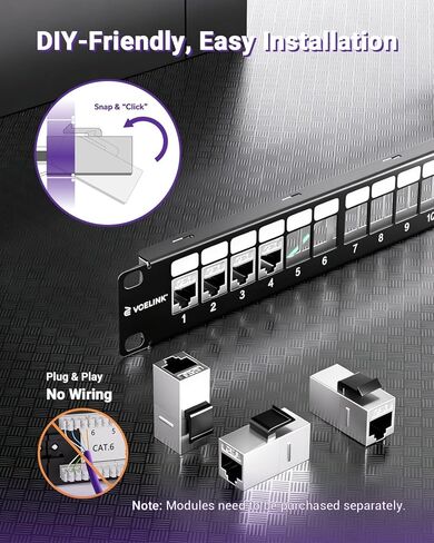 VCELINK 24 Port Shielded Keystone Patch Panel, 1U 19-Inch Rackmount Blank Panel, 1.5mm SPCC All Metal Network Distribution Frame with Grounding Wire for Cat6/Cat6A/HDMI/Fiber/Coax Keystone Jacks in Saudi Arabia
