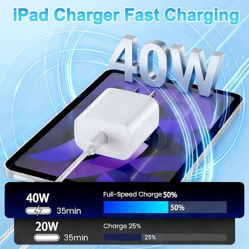 شاحن iPad 10FT شحن سريع، 2 حزمة شاحن USB C 40 وات وسلك كابل شحن USB C 10FT لأجهزة Apple iPad Pro 13/12.9/11 بوصة (2018-2026)، iPad 11، iPad Air M4/M3/M2/5th/4th، Mini 6/A17 Pro، iPhone 17 in Kuwait