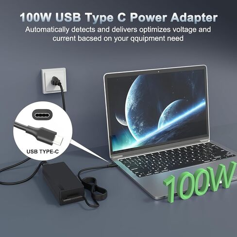 شاحن سريع USB C بقوة 100 واط، محول GaN PD 3.0 لأجهزة Mac Book وDell XPS وHP وAsus وAcer وThinkPad وiPad وiPhone وSamsung وSwitch - مزود طاقة للكمبيوتر المحمول in Kuwait