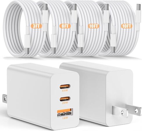شاحن حائط Susnwere 65W USB C لهاتف Samsung S26 Ultra، 3 منافذ 100W PD سريع 3.0 نوع C شحن مع كابل USB C 3/6/10/10FT لهواتف Samsung Galaxy S26+/S25/S24/S23 Ultra/S22/S21/S20/Android in Kuwait
