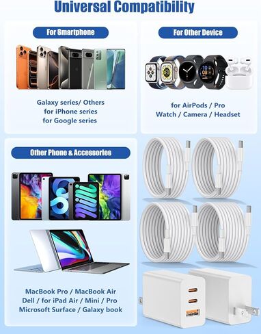 شاحن حائط Susnwere 65W USB C لهاتف Samsung S26 Ultra، 3 منافذ 100W PD سريع 3.0 نوع C شحن مع كابل USB C 3/6/10/10FT لهواتف Samsung Galaxy S26+/S25/S24/S23 Ultra/S22/S21/S20/Android in Kuwait