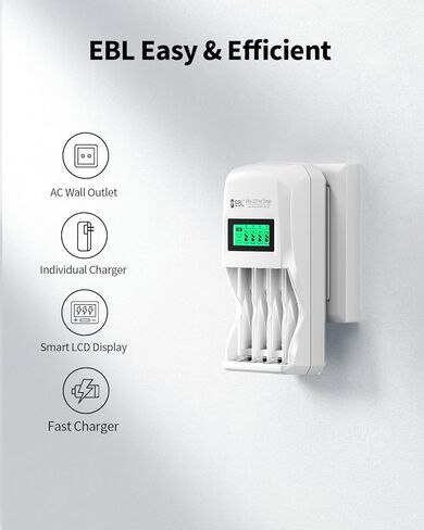 EBL LCD Battery Charger Smart Individual 907 AA AAA Rechargeable Battery Charger for Ni-MH Ni-CD Rechargeable Batteries in Saudi Arabia