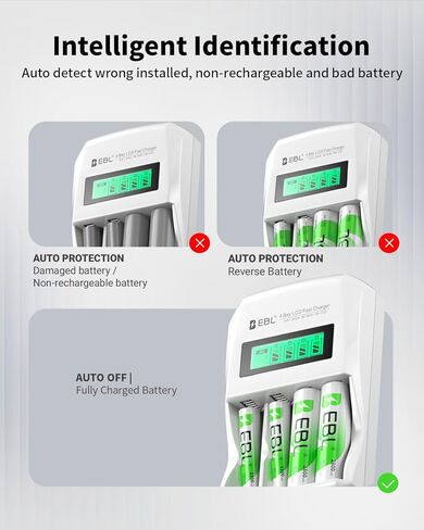 EBL LCD Battery Charger Smart Individual 907 AA AAA Rechargeable Battery Charger for Ni-MH Ni-CD Rechargeable Batteries in Saudi Arabia