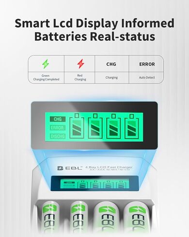 EBL LCD Battery Charger Smart Individual 907 AA AAA Rechargeable Battery Charger for Ni-MH Ni-CD Rechargeable Batteries in Saudi Arabia