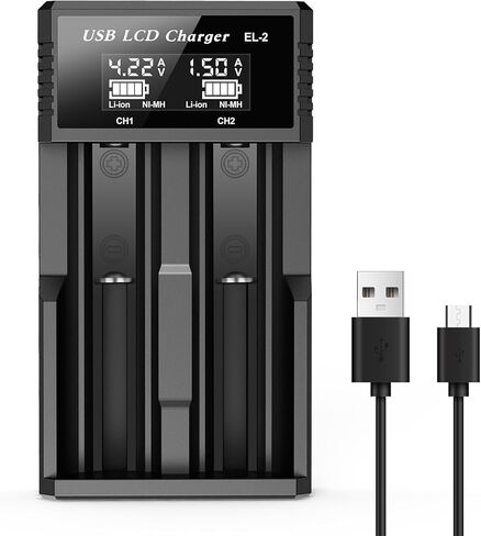 18650 Battery Charger,2 Bay Rechargeable Batteries Charger with Smart LCD Display,Fast Charging for AA/AAA Ni-MH/Ni-Cd, 3.7V Li-ion Batteries IMR/INR/ICR 18650 21700 17500 14500 26650 21750 26650 in Saudi Arabia