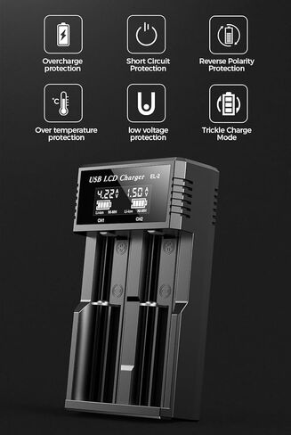 18650 Battery Charger,2 Bay Rechargeable Batteries Charger with Smart LCD Display,Fast Charging for AA/AAA Ni-MH/Ni-Cd, 3.7V Li-ion Batteries IMR/INR/ICR 18650 21700 17500 14500 26650 21750 26650 in Saudi Arabia