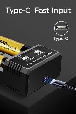 18650 Battery Charger,2 Bay Rechargeable Batteries Charger with Smart LCD Display,Fast Charging for AA/AAA Ni-MH/Ni-Cd, 3.7V Li-ion Batteries IMR/INR/ICR 18650 21700 17500 14500 26650 21750 26650 in Saudi Arabia