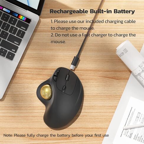 Nulea M501 ماوس كرة التتبع اللاسلكي، مريح قابل لإعادة الشحن، تحكم سهل بالإبهام، تتبع دقيق وسلس، اتصال 3 أجهزة (بلوتوث أو مستقبل USB)، متوافق مع أجهزة الكمبيوتر الشخصية والكمبيوتر المحمول وماك (G-Gold) in Kuwait