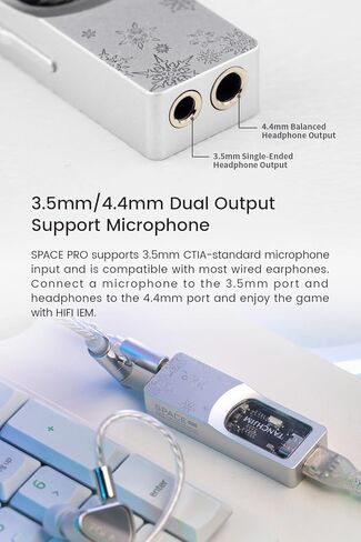 مكبر صوت لسماعات الرأس Space PRO، ثنائي DS43198 DAC Op-AMP مستقل للألعاب/الصوت، PCM32bit/768 كيلو هرتز DSD256 جهاز فك ترميز محمول عالي الأداء يدعم الميكروفون والظاهري 5.1/7.1، مخرج 3.5/4.4 مم in Kuwait