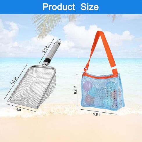 Beach Mesh Shovel & Sifter with Bag - Stainless Steel Sand Filter Scooper for Shark Tooth, Shell & Fossil Hunting, Beachcombing Tool with Mesh Collection Bag in Saudi Arabia