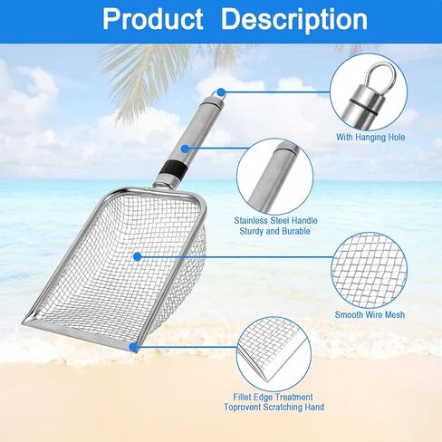 Beach Mesh Shovel & Sifter with Bag - Stainless Steel Sand Filter Scooper for Shark Tooth, Shell & Fossil Hunting, Beachcombing Tool with Mesh Collection Bag in Saudi Arabia