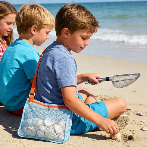 Beach Mesh Shovel & Sifter with Bag - Stainless Steel Sand Filter Scooper for Shark Tooth, Shell & Fossil Hunting, Beachcombing Tool with Mesh Collection Bag in Saudi Arabia