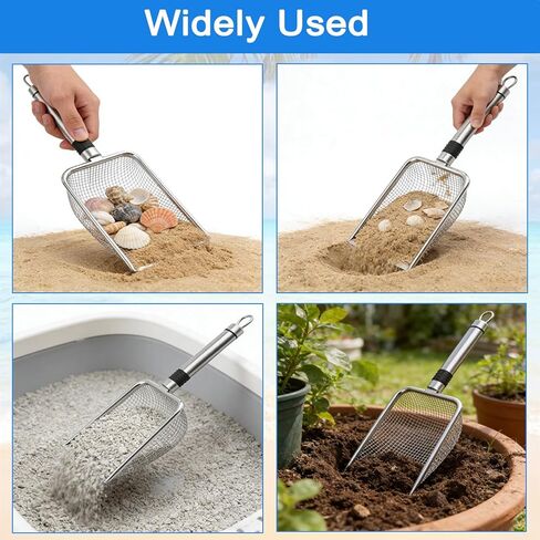 Beach Mesh Shovel & Sifter with Bag - Stainless Steel Sand Filter Scooper for Shark Tooth, Shell & Fossil Hunting, Beachcombing Tool with Mesh Collection Bag in Saudi Arabia