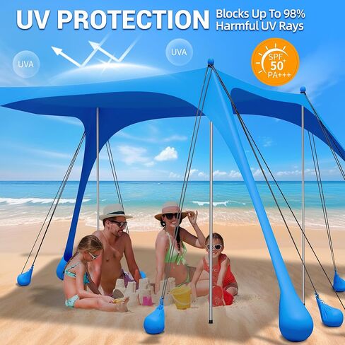 LanSuper Beach Tent Sun Shelter, 11x10FT Beach Tents Shade Canopy with 12 Sandbags, UPF 50+ Beach Shade Canopy, Outdoor Tent Sun Shelters, Large Shade Canopy for Sand, Camping, Fishing, Backyard in Saudi Arabia
