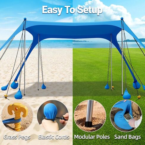 LanSuper Beach Tent Sun Shelter, 11x10FT Beach Tents Shade Canopy with 12 Sandbags, UPF 50+ Beach Shade Canopy, Outdoor Tent Sun Shelters, Large Shade Canopy for Sand, Camping, Fishing, Backyard in Saudi Arabia