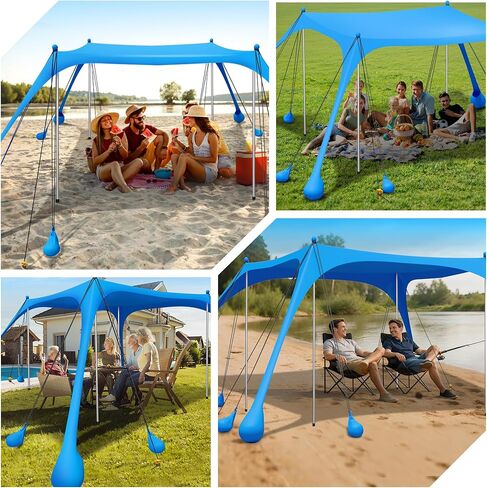 LanSuper Beach Tent Sun Shelter, 11x10FT Beach Tents Shade Canopy with 12 Sandbags, UPF 50+ Beach Shade Canopy, Outdoor Tent Sun Shelters, Large Shade Canopy for Sand, Camping, Fishing, Backyard in Saudi Arabia
