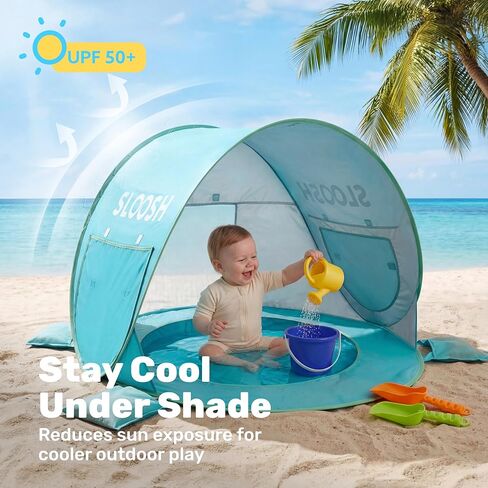 SLOOSH Baby Beach Tent - Pop Up Shade Pool, UPF 50+ UV Protection Sun Shelter for Infant, Portable Beach Pool with Carry Bag, Dual Mesh Side Panels for Toddler Outdoor Travel Camping in Saudi Arabia