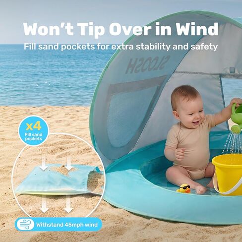 SLOOSH Baby Beach Tent - Pop Up Shade Pool, UPF 50+ UV Protection Sun Shelter for Infant, Portable Beach Pool with Carry Bag, Dual Mesh Side Panels for Toddler Outdoor Travel Camping in Saudi Arabia