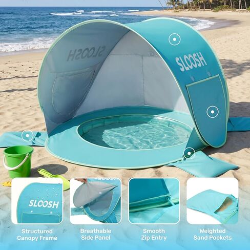 SLOOSH Baby Beach Tent - Pop Up Shade Pool, UPF 50+ UV Protection Sun Shelter for Infant, Portable Beach Pool with Carry Bag, Dual Mesh Side Panels for Toddler Outdoor Travel Camping in Saudi Arabia