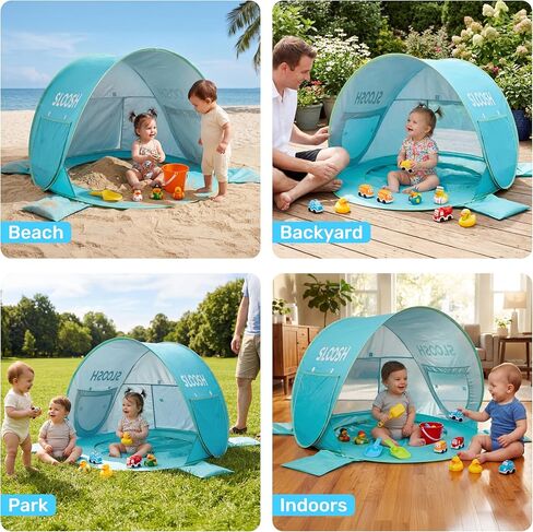 SLOOSH Baby Beach Tent - Pop Up Shade Pool, UPF 50+ UV Protection Sun Shelter for Infant, Portable Beach Pool with Carry Bag, Dual Mesh Side Panels for Toddler Outdoor Travel Camping in Saudi Arabia