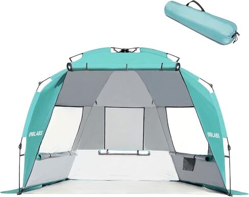 Golabs BT1 Pop up Beach Tent Sun Shelter لـ 3 أشخاص، إعداد لمدة دقيقة واحدة بواسطة عمود متصل مسبقًا وعامل حماية من الأشعة فوق البنفسجية 50+، ظل الشاطئ مع حصيرة أرضية قابلة للفصل، شبكة لرؤية واضحة وتدفق الهواء، فقط 7 أرطال وجيب وخطاف in Kuwait