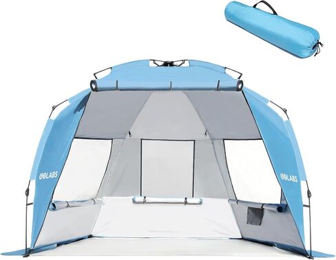 Golabs BT1 Pop up Beach Tent Sun Shelter for 3-Person, 1-Minute Setup by Pre-Attached Pole & UPF 50+, Beach Shade with Detachable Floor Mat, Mesh for Clear View & Airflow, only 7 lbs & Pocket and Hook in Saudi Arabia