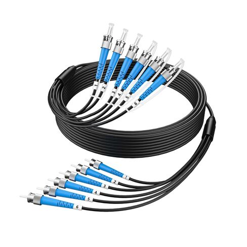 200M/656ft 6 Core OM3 Multimode ST to ST Outdoor Armored Fiber Patch Cable, Direct Burial 6 Strands Fiber Optic Cable 10GB/40GB, Industrial TPU, ST-ST 6 Fibers Optical Jumper with Pulling Eye, OD-5mm in Saudi Arabia