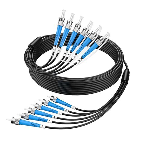 200M/656ft 6 Core OM3 Multimode ST إلى ST كبل تصحيح الألياف المدرعة في الهواء الطلق، الدفن المباشر 6 فروع كابل الألياف البصرية 10GB / 40GB، TPU الصناعي، ST-ST 6 ألياف بصرية مع سحب العين، OD-5mm in Kuwait